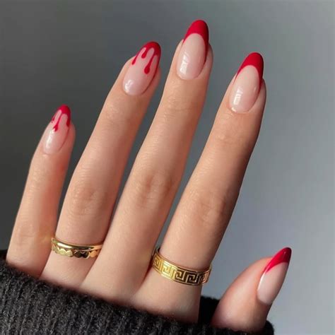 red tip oval nails|More.